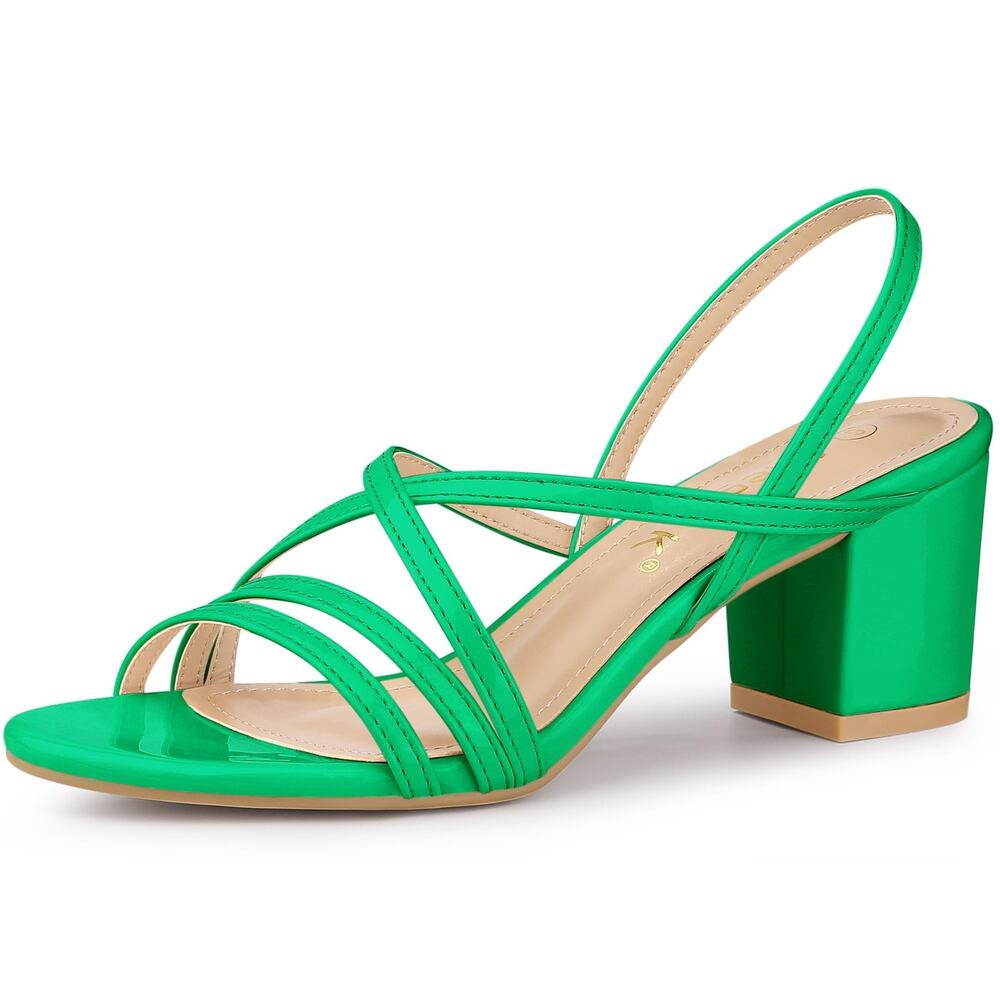 ALLEGRA K WOMEN'S STRAPPY SLINGBACK CHUNKY HEELS GRASS GREEN SANDALS 5.5 M US